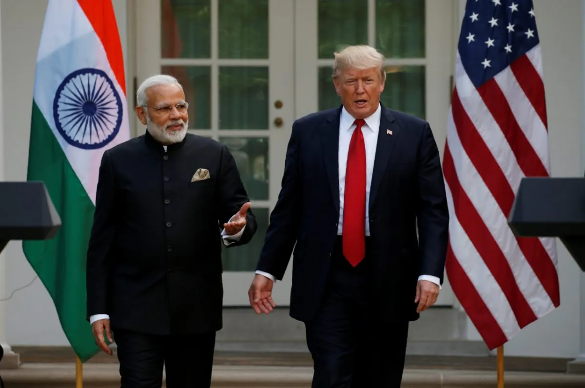 President Donald Trump (R) arrives for a joint news conference with Indian Prime Minister Narendra Modi in the Rose Garden of the White House in Washington, on June 26, 2017. (Kevin Lamarque/Reuters)