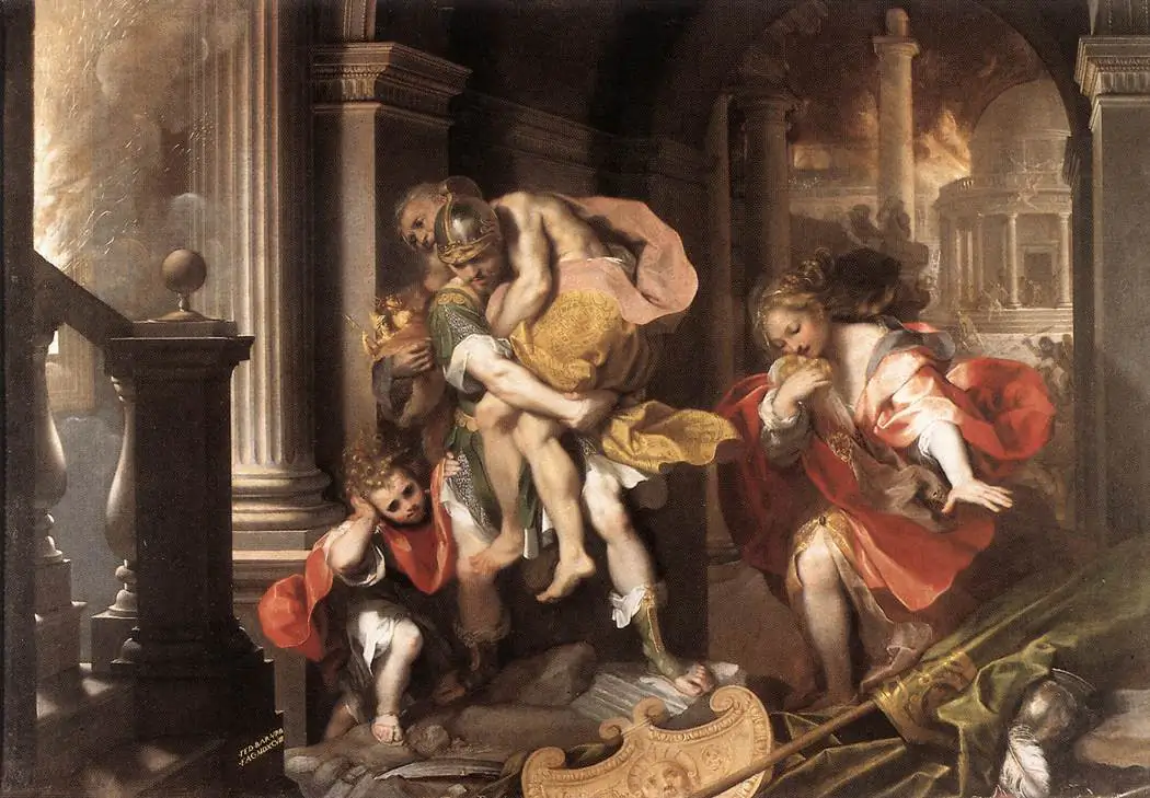 “Aeneas Flees Burning Troy,” 1598, by Federico Barocci. Galleria Borghese, Rome. (Public Domain)