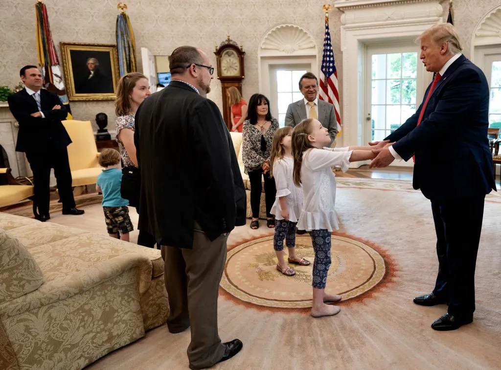 President Donald Trump meets with meme makers known as Carpe Donktum and Mad Liberals at the Oval Office in the White House in Washington on July 3, 2019. (White House)