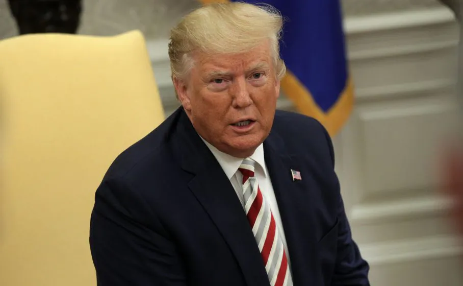 U.S. President Donald Trump speaks to members of the media as he meets with President of Romania Klaus Iohannis in the Oval Office in Washington, on Aug. 20, 2019. (Alex Wong/Getty Images)