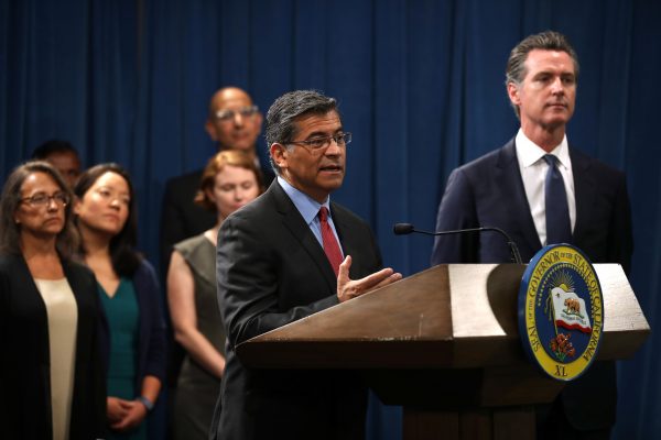 California attorney General Xavier Becerra speaks