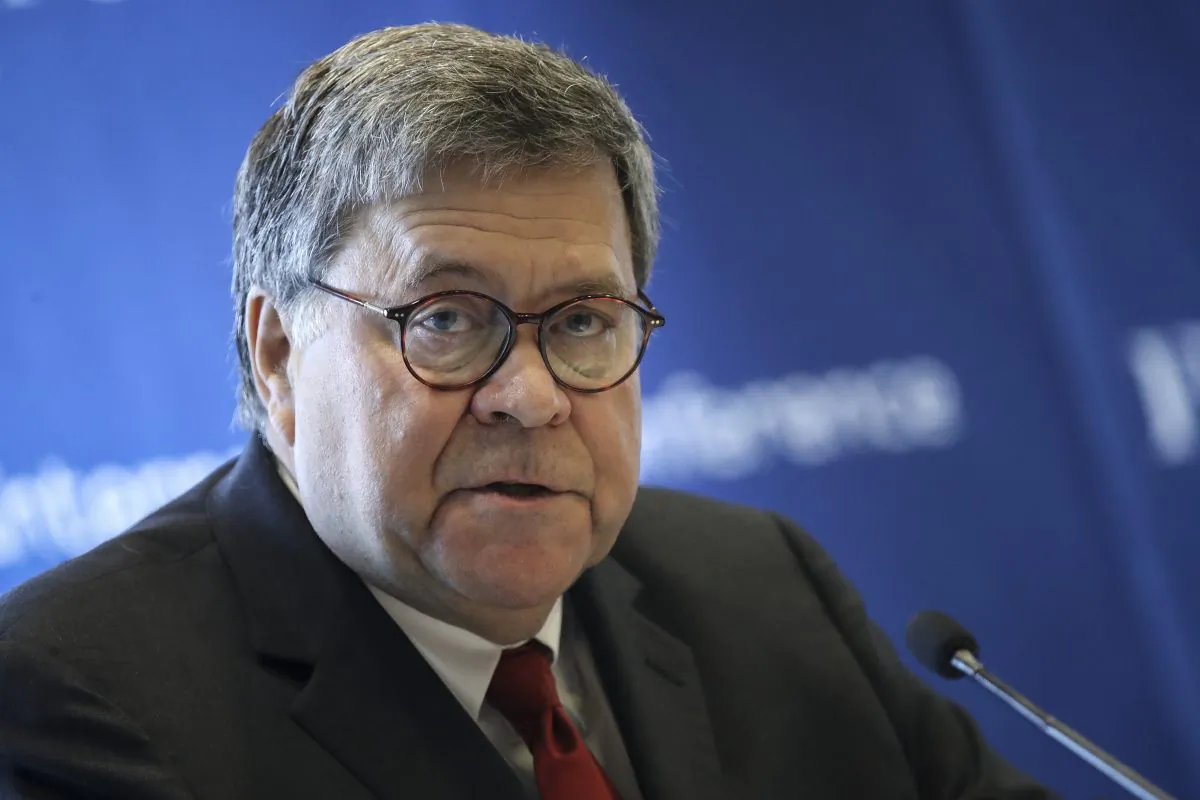 Attorney General William Barr speaks at the International Conference on Cyber Security at Fordham University School of Law in New York City on July 23, 2019. (Drew Angerer/Getty Images)
