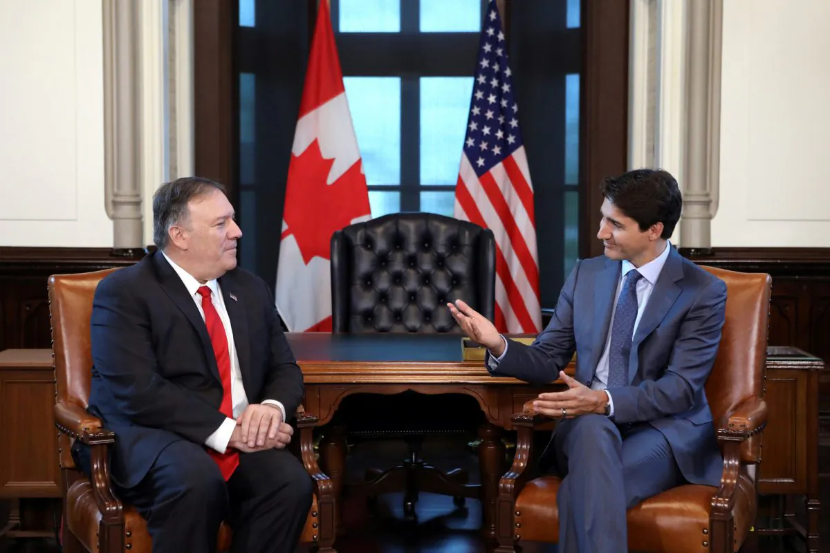 Canada's Prime Minister Justin Trudeau meets with U.S. Secretary of State Mike Pompeo in Trudeau's office on Parliament Hill in Ottawa, Ontario, Canada on Aug. 22, 2019. (Chris Wattie/Reuters)
