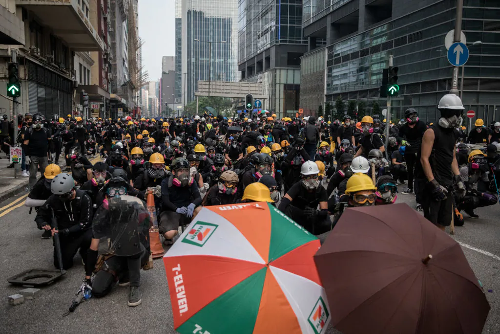 Protesters clash with police after a rally in Kwun Tong, Hong Kong, on Aug. 24, 2019. (Chris McGrath/Getty Images)