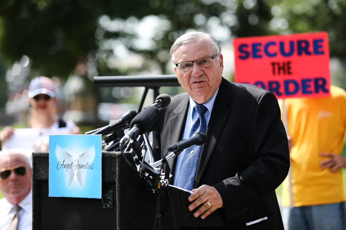 Former Sheriff Joe Arpaio speaks at an Angel Families discussion on the negative impact of illegal alien crime in America in front of the Capitol in Washington, on Sept. 7, 2018. (Samira Bouaou/The Epoch Times)