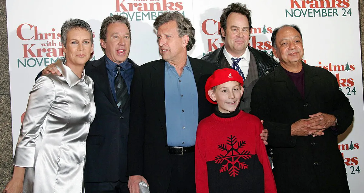 (L-R) Actors Jamie Lee Curtis, Tim Allen, Joe Roth, Erik Per Sullivan, Dan Aykroyd, and Cheech Marin at the "Christmas with the Kranks" premiere at Radio City Music Hall in New York, on Nov. 15, 2004. (Evan Agostini/Getty Images)