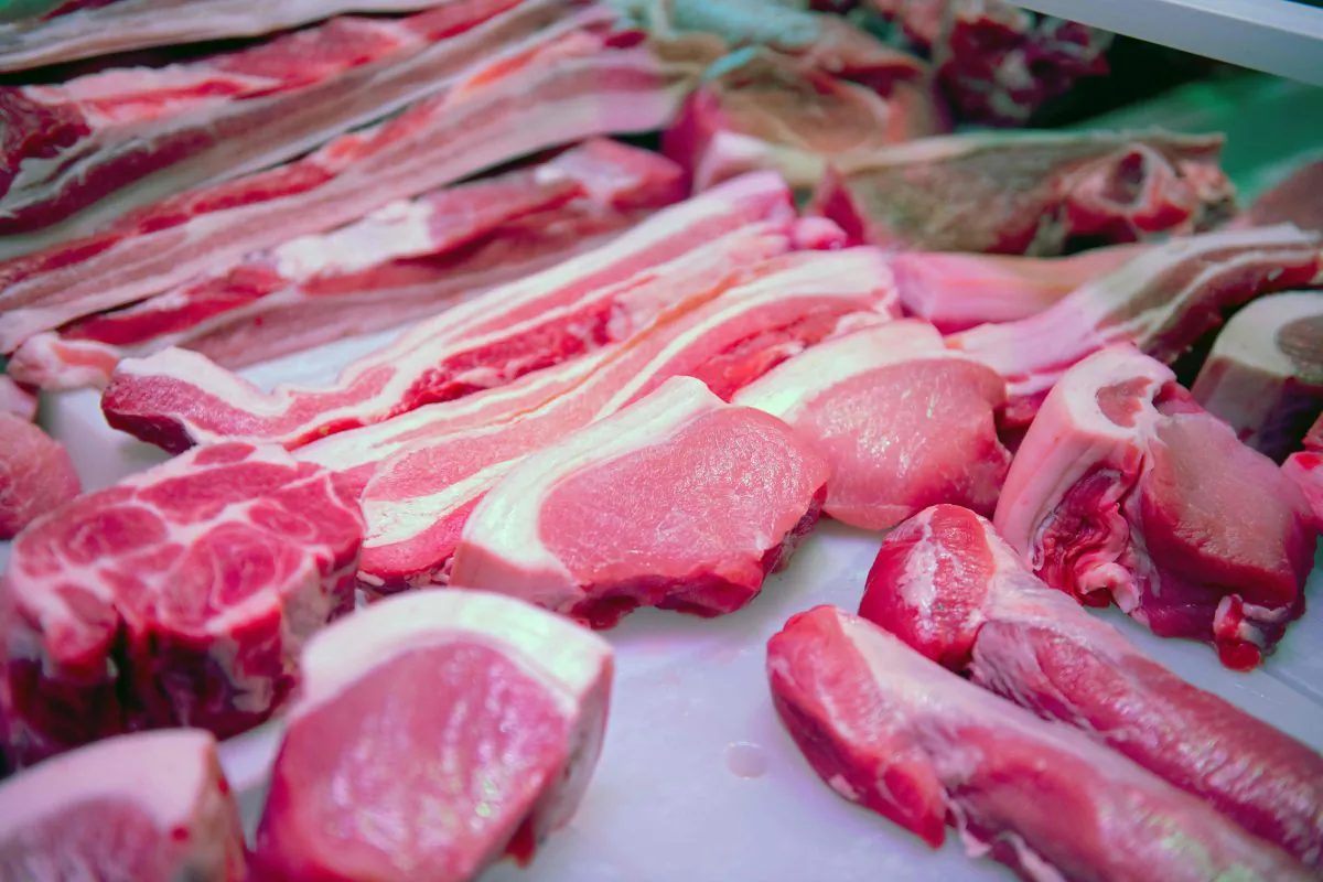 A pork meat stand at a market in Beijing, China on July 10, 2019. (NICOLAS ASFOURI/AFP/Getty Images)