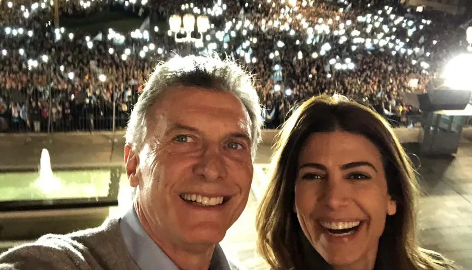 Argentine President Mauricio Macri thanks his supporters from the presidential palace in Buenos Aires, Argentina, with his wife María Juliana Awada on Aug. 24, 2019. (Facebook)
