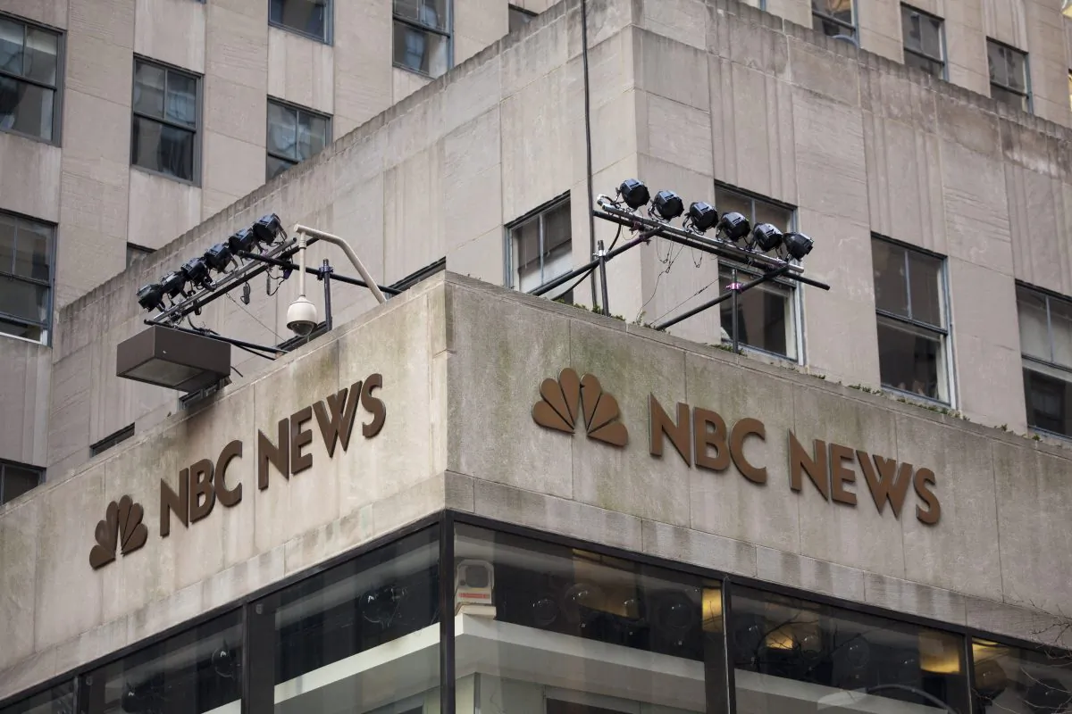 The NBC News logo is affixed to the corner of 10 Rockefeller Plaza, NBC's today show studio in New York City. (Michael Nagle/Getty Images)