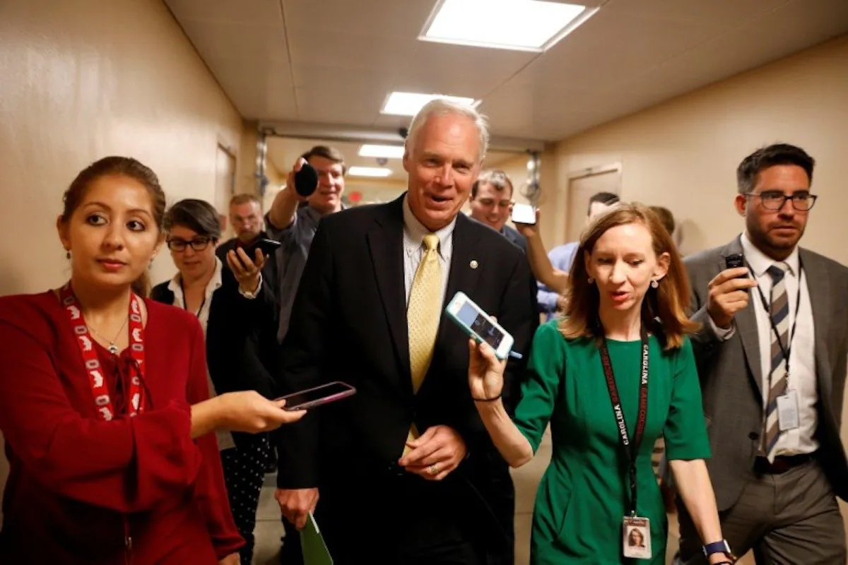 Sen. Ron Johnson (R-Wis.) speaks with reporters ahead of today's vote on the health care bill on Capitol Hill in Washington on July 25, 2017. (Aaron P. Bernstein/Reuters)