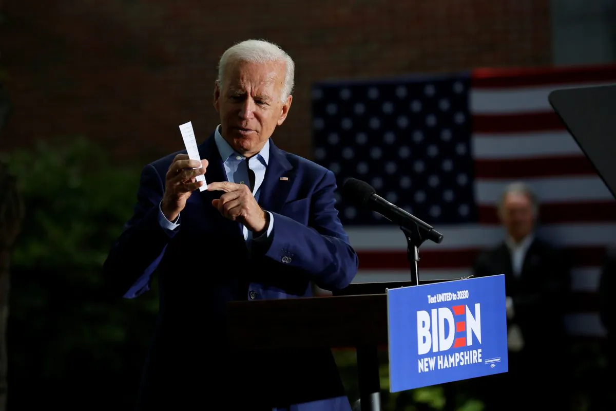 Democratic 2020 U.S. presidential candidate and former Vice President Joe Biden reacts during a campaign event at Keene State College in Keene, N.H., on Aug. 24, 2019. (Elizabeth Frantz/Reuters)