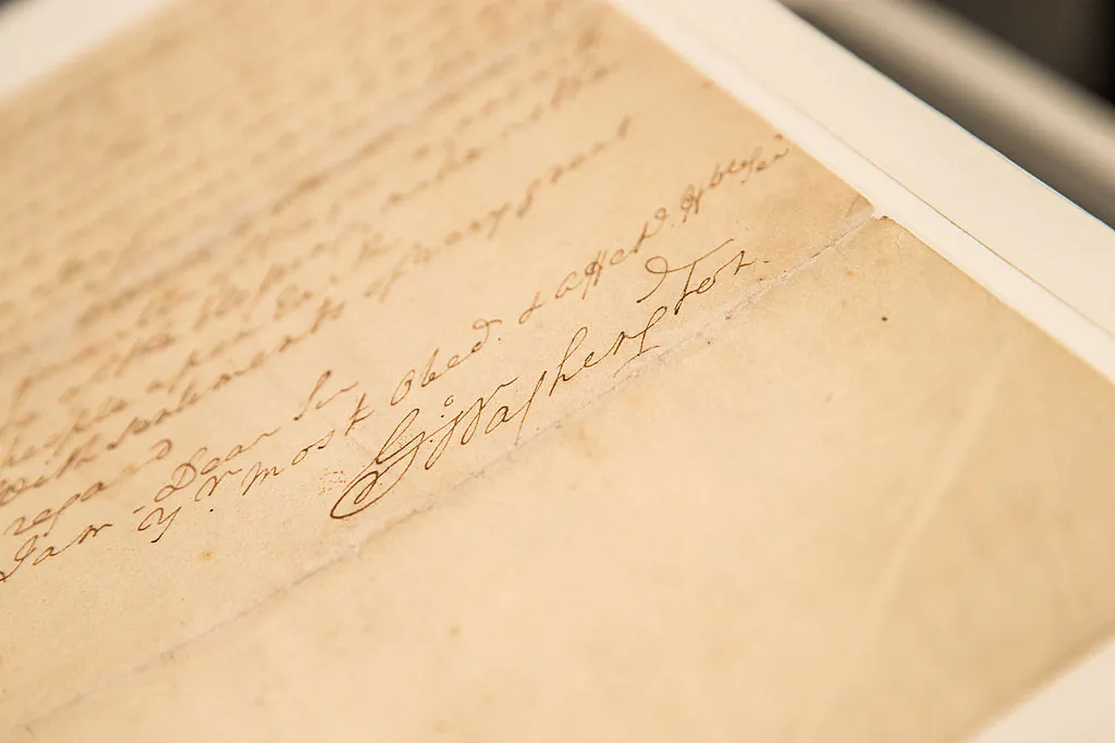 The signature of George Washington on a letter he wrote regarding the United States' constitution. (Andrew Burton/Getty Images)