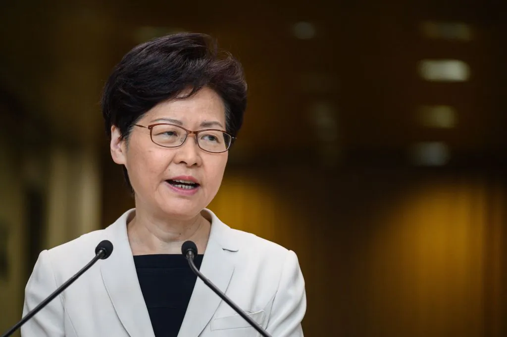Hong Kong leader Carrie Lam speaks at a press conference in Hong Kong on Aug. 27, 2019. (Philip Fong/AFP/Getty Images)