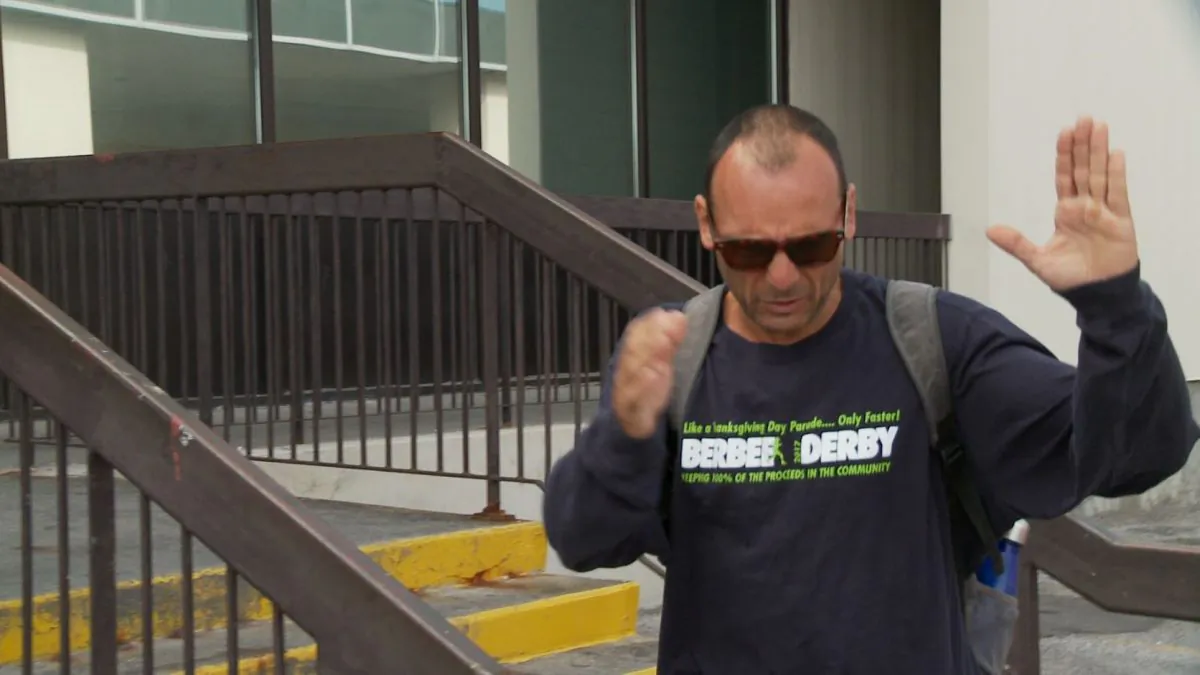 Fabio Guerrieri, who was arrested for allegedly sabotaging The Epoch Times newspaper boxes, outside the Ontario Court of Justice in North York, Ont., on Aug. 26, 2019. (NTD Television)