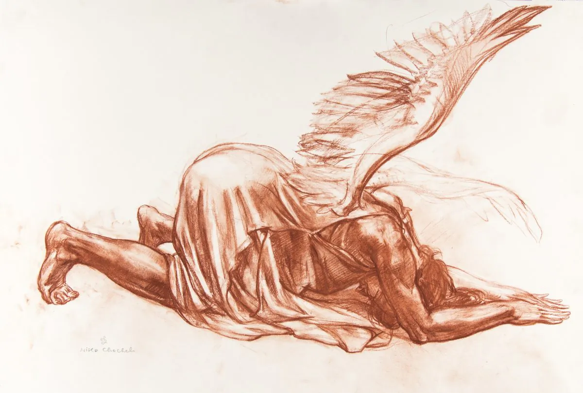 "Annunciation Angel," by Niko Chocheli. Sanguine on paper. One of a number of preparatory drawings for "The Annunciation," a large oil painting commissioned by the renowned La Salle University Art Museum when Chocheli was artist-in-residence. All drawings were made as educational tools to demonstrate a classical approach to creating a painting. (La Salle University Art Museum)