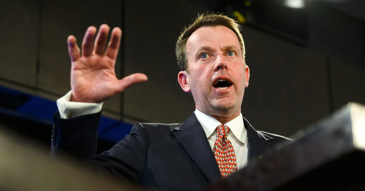 Shadow Immigration Minister Dan Tehan speaks at the National Press Club in Canberra, on Aug. 28, 2019. (Rohan Thomson/AAP Images via AP)