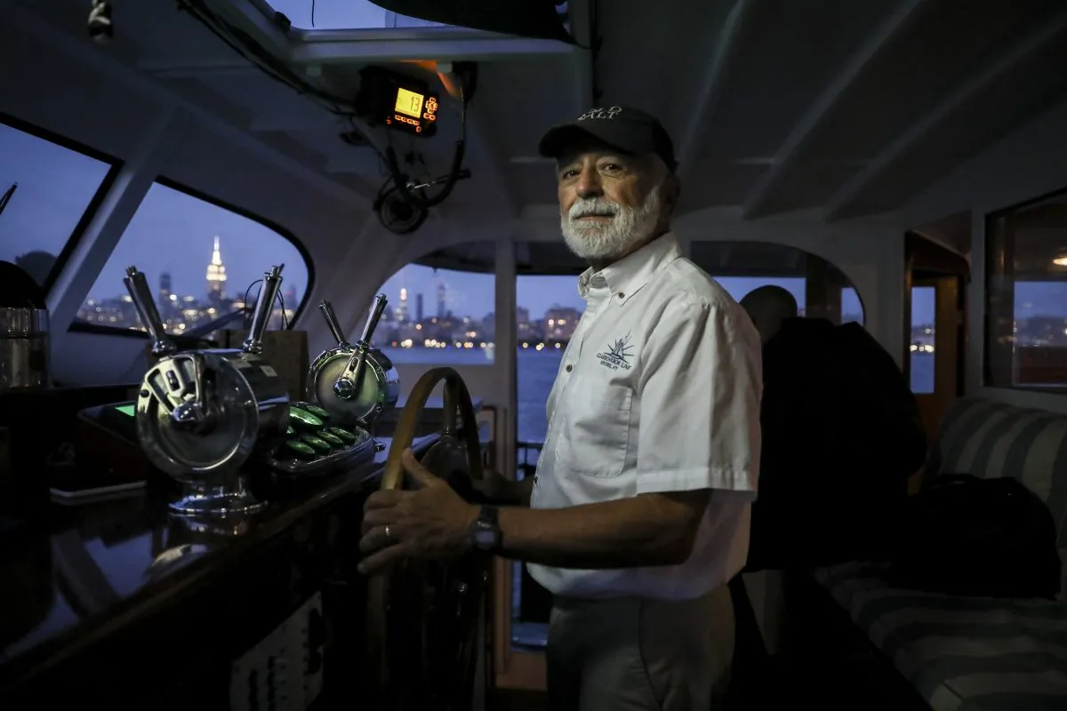 Captain Greg Freitas on the Full Moon yacht on the Hudson River near New York City on Aug. 16, 2019. (Samira Bouaou/The Epoch Times)