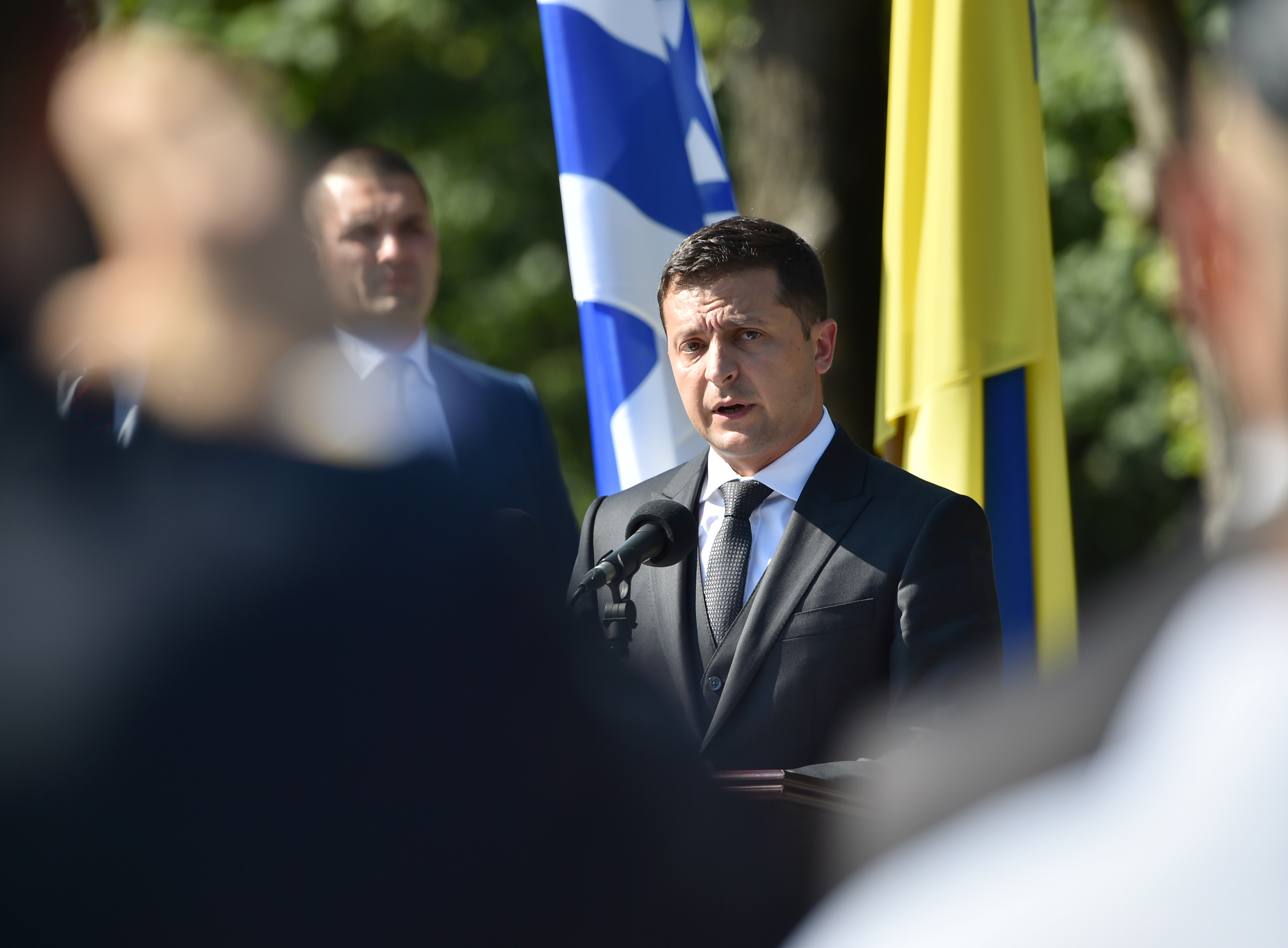Volodymyr Zelensky delivers a speech