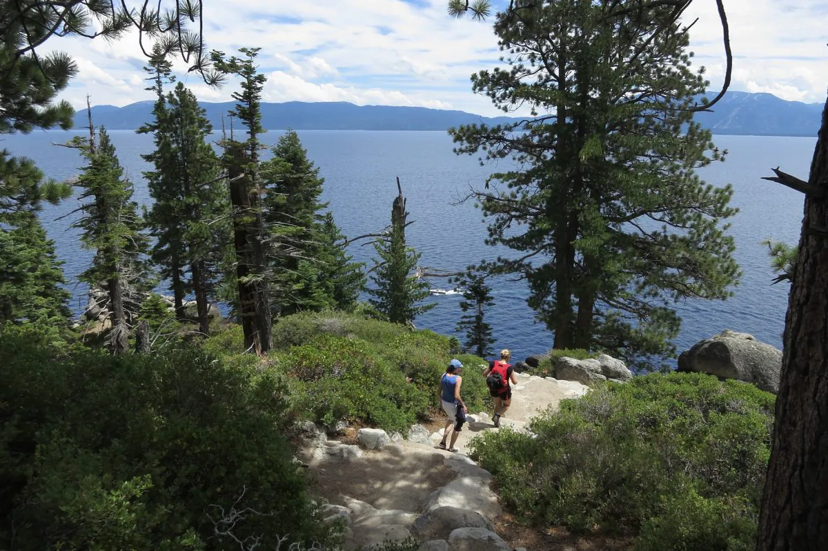 Visitors hike through DL Bliss State Park at Lake Tahoe near South Lake Tahoe, California, on July 22, 2014. (Sean Gallup/Getty Images)