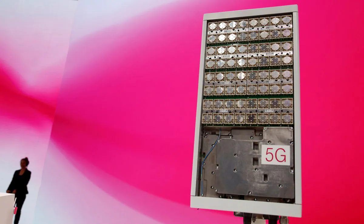 A 5G antenna of Swedish network infrastructure provider Ericsson is seen on stage during the company's annual shareholder meeting in Bonn, Germany March 28, 2019. (Reuters/Wolfgang Rattay)