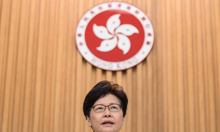 Hong Kong Chief Executive Carrie Lam speaks at a press conference in Hong Kong on Aug. 27, 2019.  (Philip Fong/AFP/Getty Images)