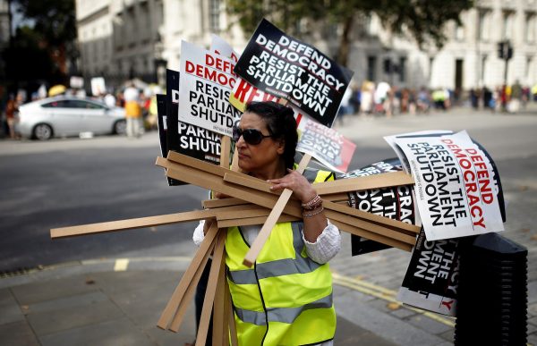 Anti-Brexit protestors demonstrate at Whitehall in London