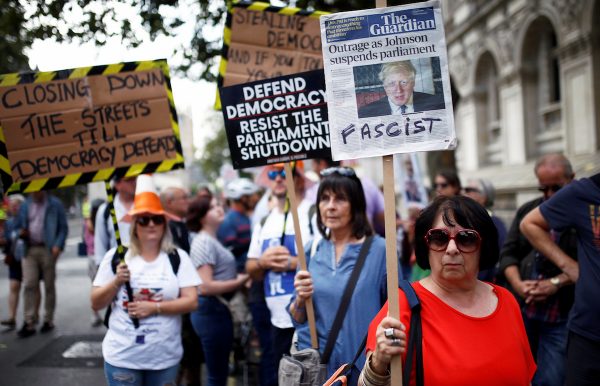 Anti-Brexit protestors demonstrate at Whitehall in London