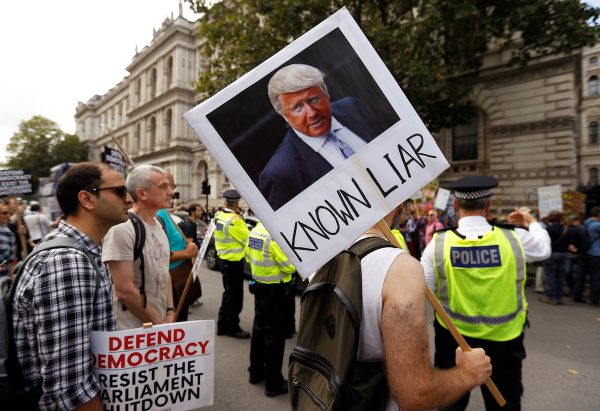 Anti-Brexit protestors demonstrate at Whitehall in London
