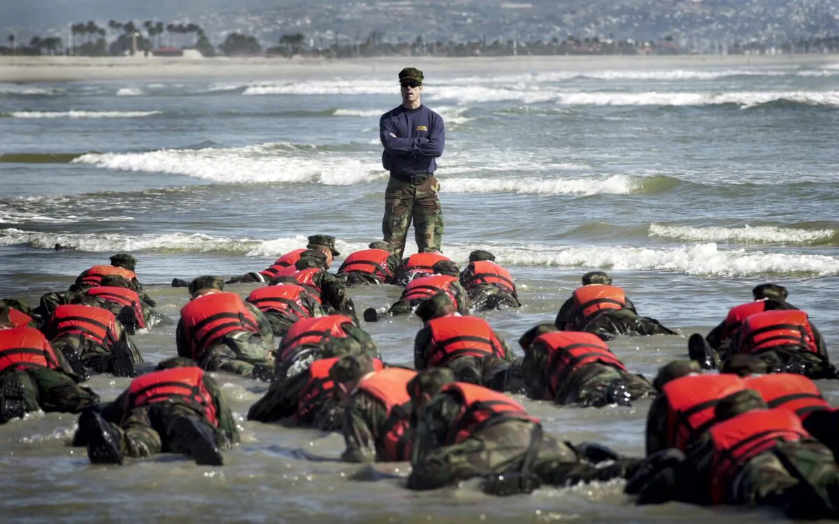 Navy SEAL recruits are pushed to their physical and mental limits during a six-month Basic Underwater Demolition/SEAL (BUD/S) training in Coronado, Calif., in this file photo. (Photographer's Mate 2nd Class Eric S. Logsdon/U.S. Navy via Getty Images)