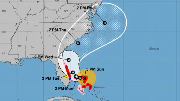 The cone of probability for Hurricane Dorian as of 5 p.m. on Sunday (NHC)