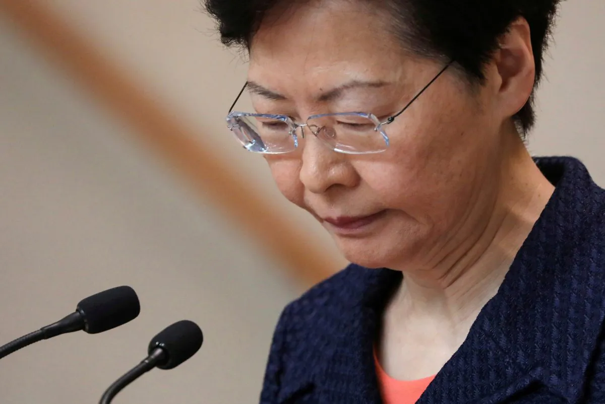 Hong Kong's Chief Executive Carrie Lam holds a news conference in Hong Kong, China on Aug. 20, 2019. (Ann Wang/Reuters)