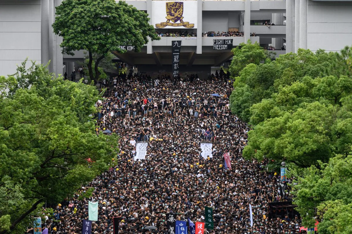 Students attend a school boycott rally at the Chinese University of Hong Kong on Sept. 2, 2019. (PHILIP FONG/AFP/Getty Images)