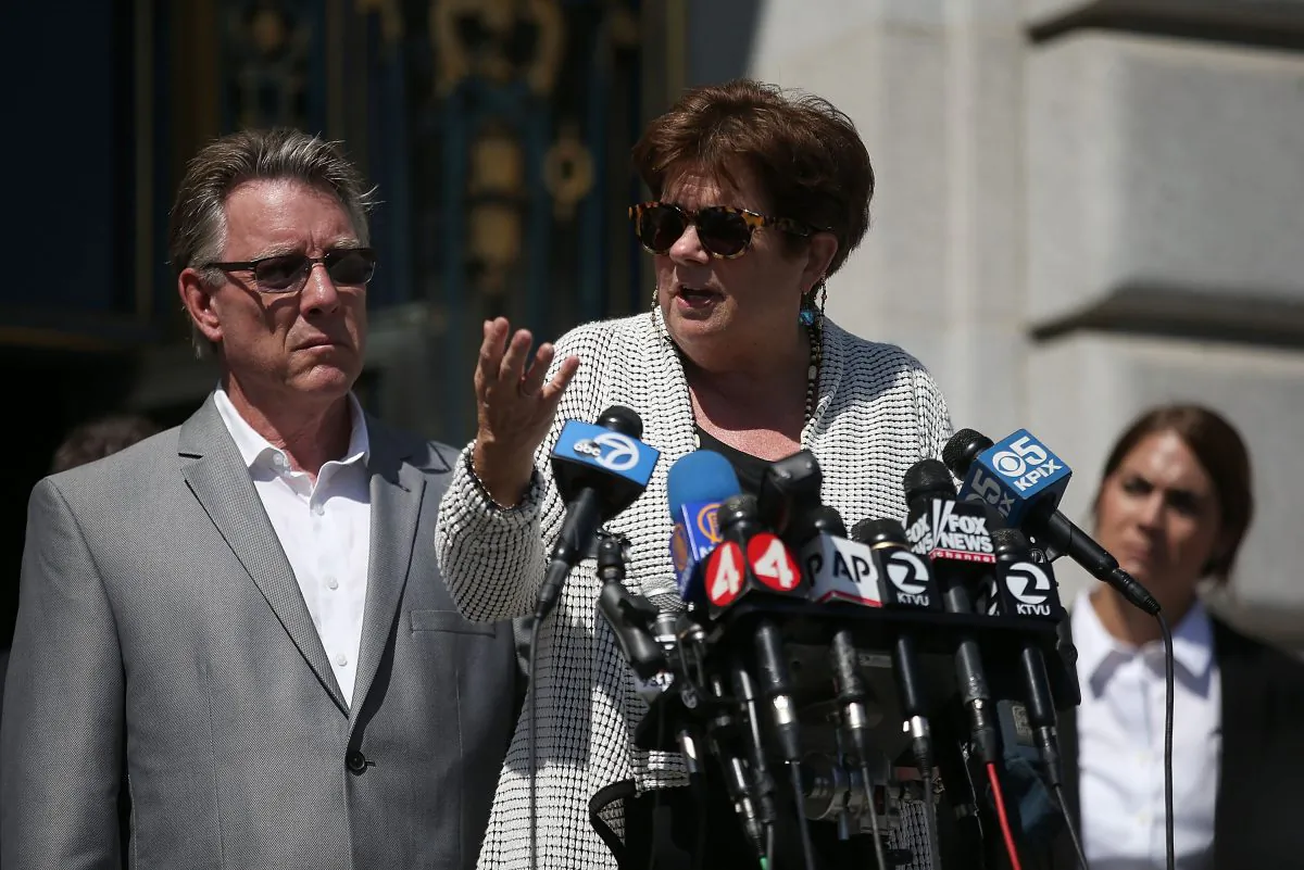 Liz Sullivan and Jim Steinle, the parents of Kate Steinle who was killed by an undocumented immigrant, speak during a news conference in San Francisco on Sept. 1, 2015. (Justin Sullivan/Getty Images)