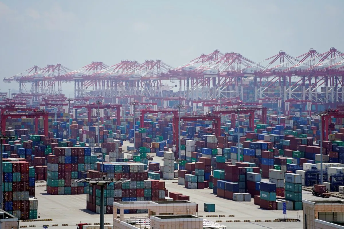 Containers are seen at the Yangshan Deep Water Port in Shanghai, China on Aug. 6, 2019. (Aly Song/Reuters)