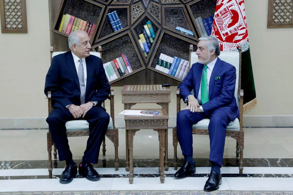U.S. special representative for Afghanistan, Zalmay Khalilzad (L), meets with Afghanistan Chief Executive Abdullah Abdullah in Kabul, Afghanistan Sept. 2, 2019. (Afghan Chief Executive office/Handout via Reuters)