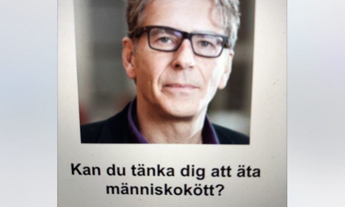 A screenshot from a T.V. program in which behavioral scientist Magnus Söderlund  asks, "Can You Imagine Eating Human Flesh." (screenshot/Sweden Channel 4)