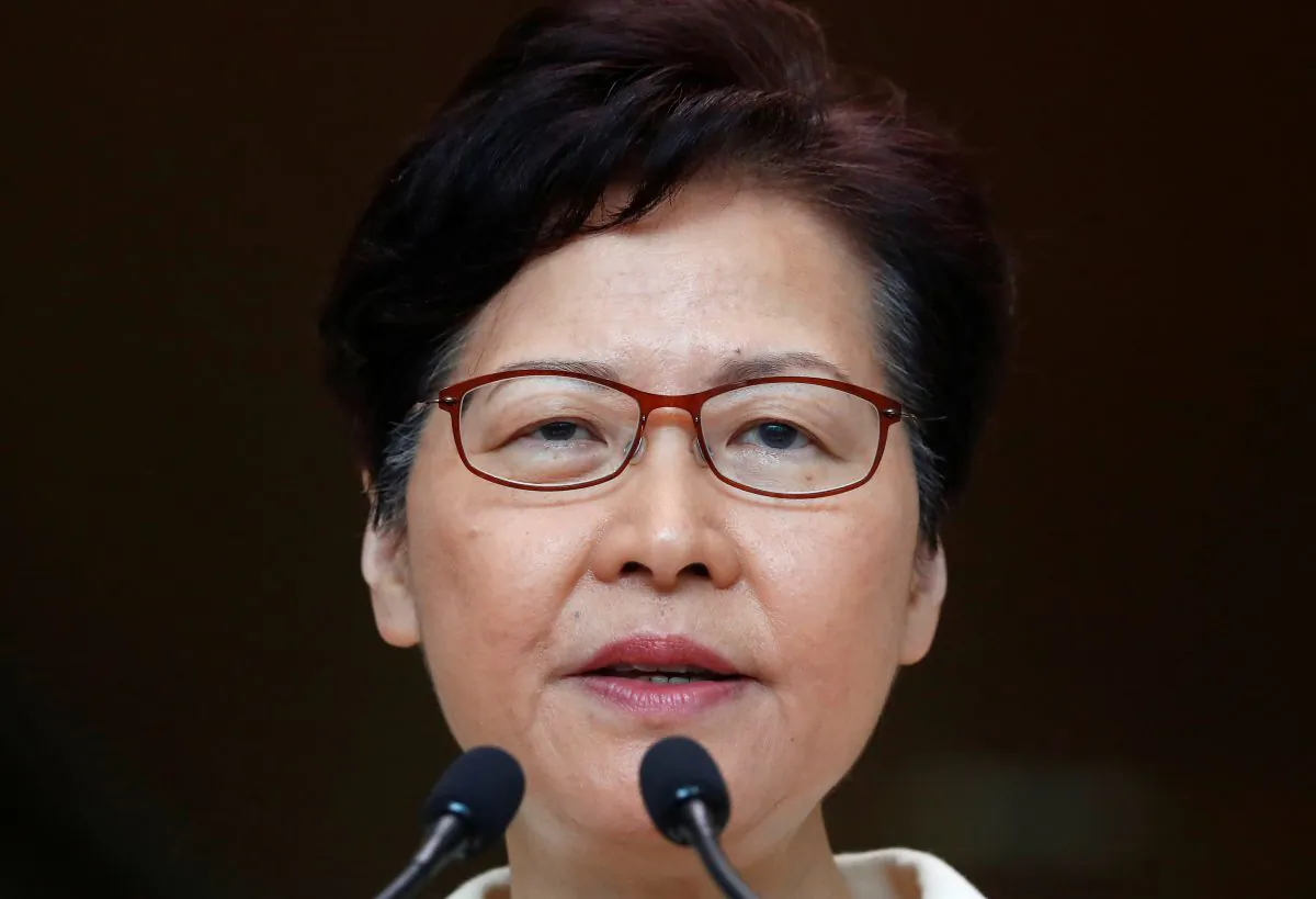 Hong Kong's Chief Executive Carrie Lam holds a news conference in Hong Kong, China, Sept. 3, 2019. (Kai Pfaffenbach/Reuters)