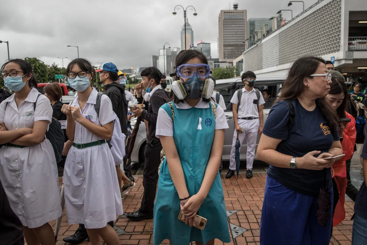 Students take part in a school boycott rally in Central district of Hong Kong on September 02, 2019. (Chris McGrath/Getty Images)