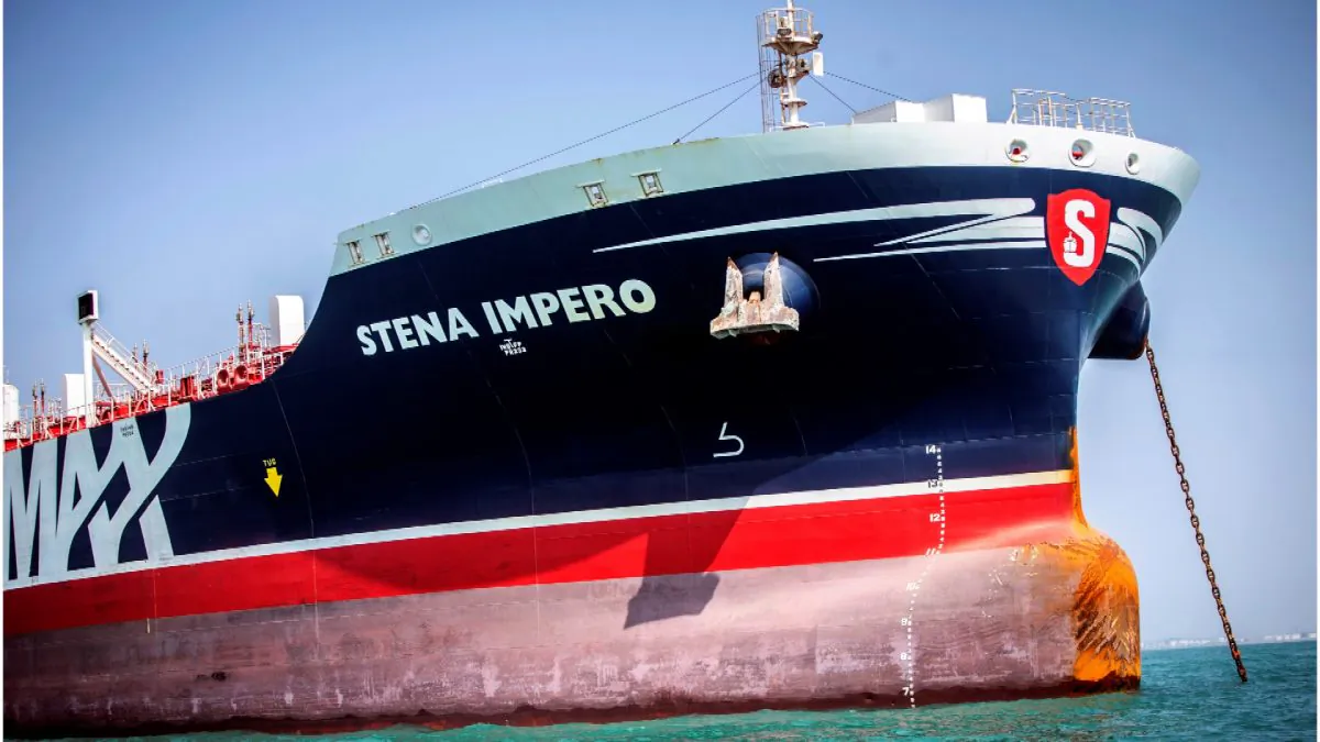 Stena Impero, a British-flagged vessel owned by Stena Bulk, is seen at undisclosed place off the coast of Bandar Abbas, Iran, on Aug. 22, 2019. (Nazanin Tabatabaee/WANA (West Asia News Agency) via Reuters)