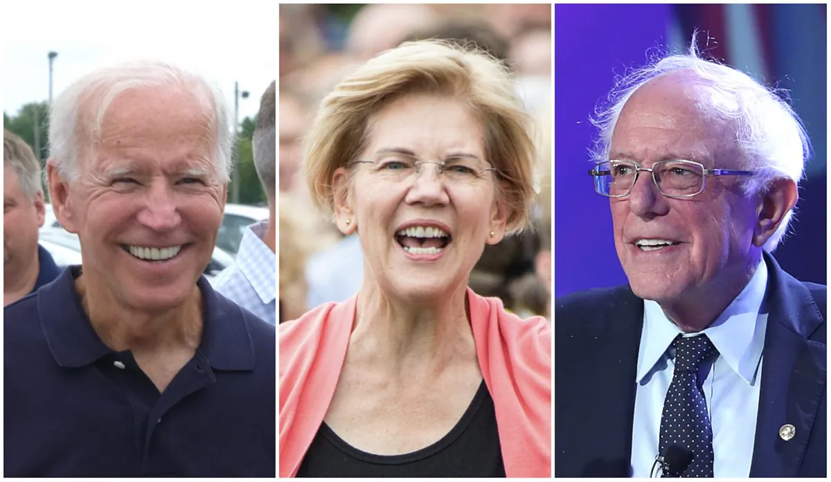 Former Vice President Joe Biden, Sen. Elizabeth Warren (D-Mass.), and Sen. Bernie Sanders (I-Vt.) in file photographs. (Alex Wroblewski/Getty Images; Scott Eisen/Getty Images; Joe Raedle/Getty Images)
