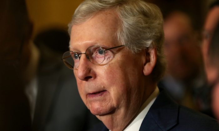 Senate Majority Leader Mitch McConnell (R-Ky.) speaks to the news media in Washington in a file photograph. (Reuters/Leah Millis)