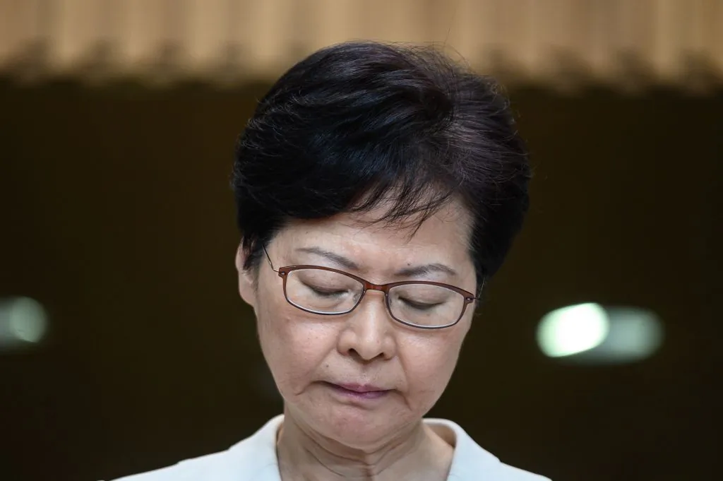 Hong Kong leader Carrie Lam waits for questions from the media at a press conference in Hong Kong on Sept. 5, 2019. (Philip Fong/AFP/Getty Images)
