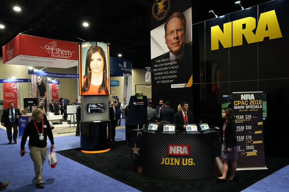 The booth of the National Rifle Association (NRA) at CPAC 2018 in National Harbor, Md., on Feb. 22, 2018. (Alex Wong/Getty Images)