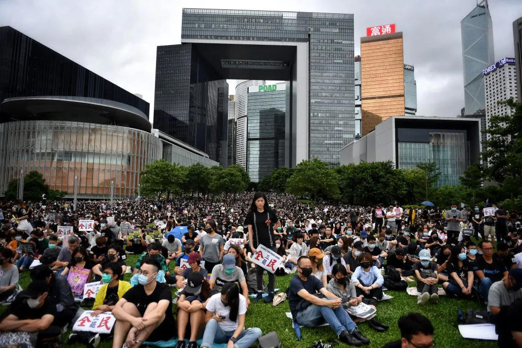 Protesters attend a rally at Tamar Park in Hong Kong on Sept. 2, 2019.  (LILLIAN SUWANRUMPHA/AFP/Getty Images)