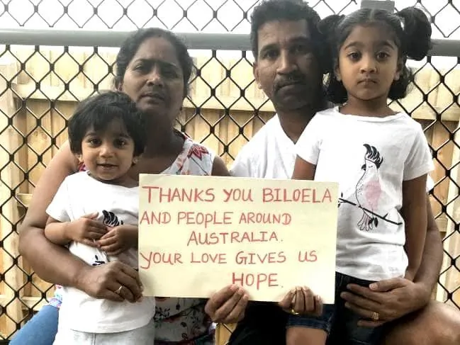 Priya, her husband Nades, and their Australian-born children Kopika, 4, and Tharunicaa in an undated photo. (AAP Image/hometobilo.com)