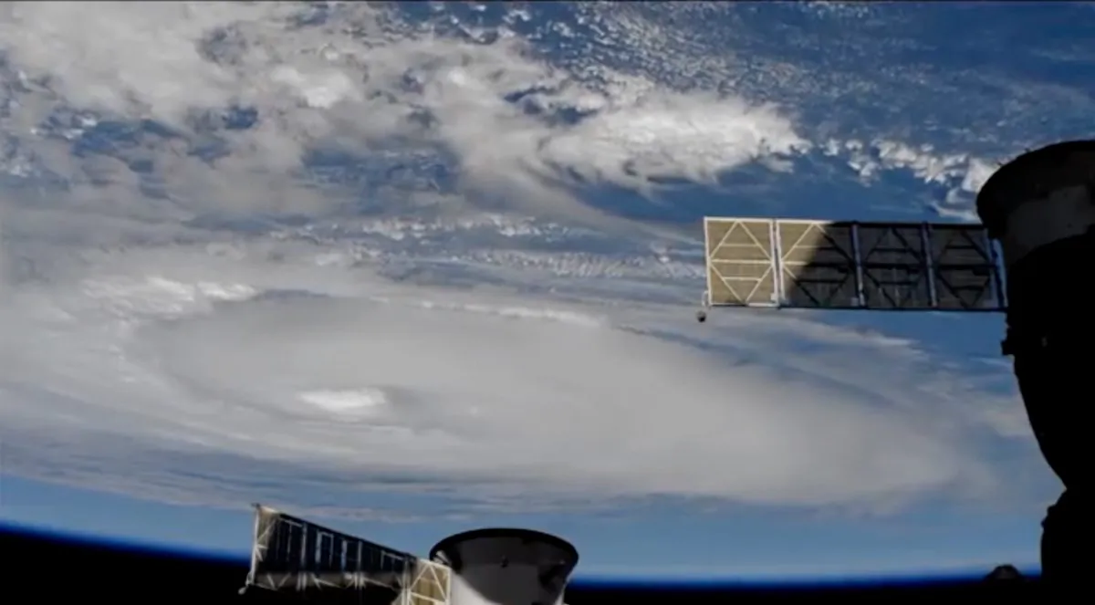 This satellite image provided by NASA from the International Space Station shows Hurricane Dorian on Sept. 5, 2019. It made landfall in North Carolina on Sept. 6, 2019. (NASA via AP)