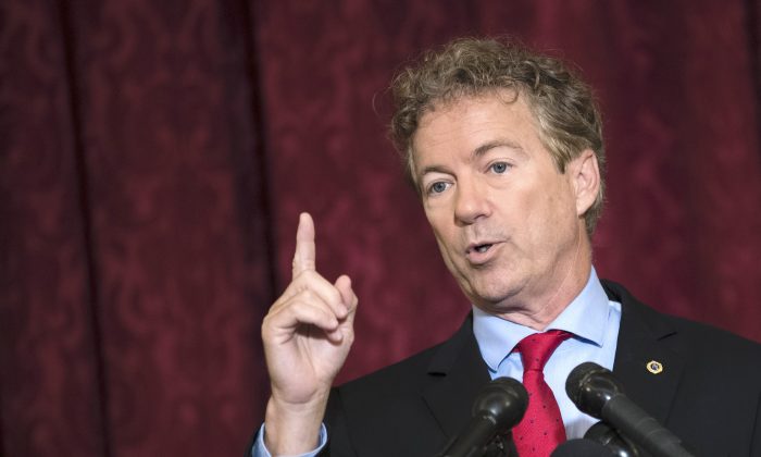 Sen. Rand Paul (R-Ky.) speaks during a press conference on Capitol Hill in Washington, D.C., on Oct. 12, 2017. (Drew Angerer/Getty Images)