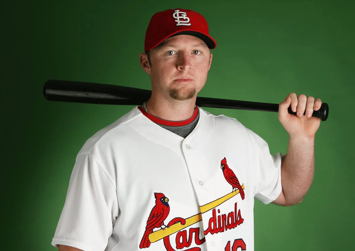Chris Duncan #16 of the St. Louis Cardinals poses during photo day at Roger Dean Stadium in Jupiter, Florida, on Feb. 20, 2009. (Doug Benc/Getty Images)