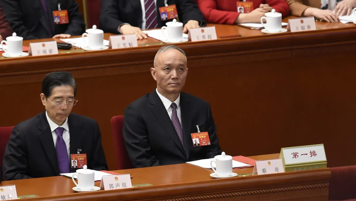Cai Qi, a member of the Political Bureau of the Chinese Communist Party (CCP) Central Committee and secretary of the CCP Beijing Municipal Committee, attends the closing session of the National People's Congress in Beijing's Great Hall of the People on March 15, 2019. (Wang Zhao/AFP/Getty Images)
