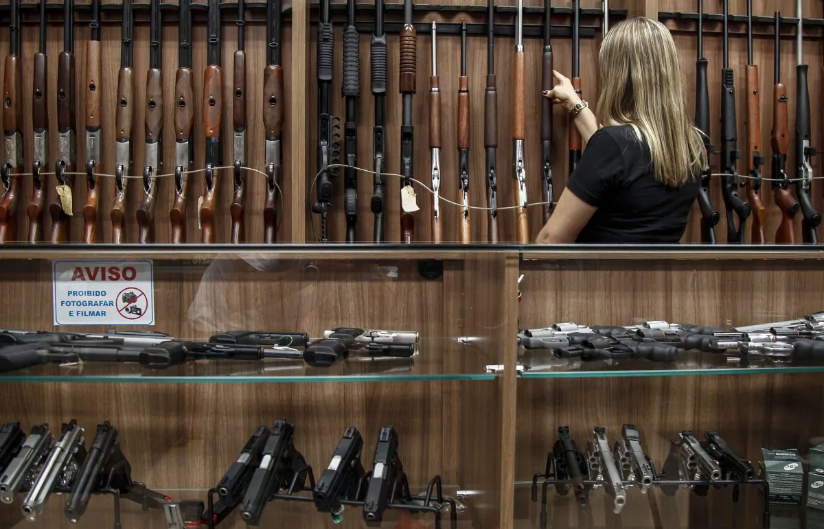 Inside a gun shop in Sao Paulo, Brazil, on Jan. 15, 2019.  (Miguel Schincariol/AFP/Getty Images)